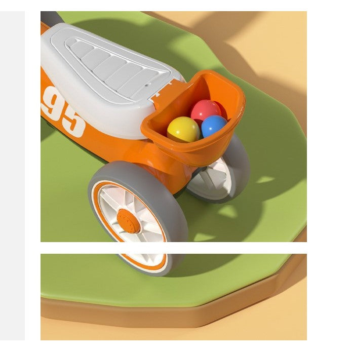 Bicicleta fara pedale pentru copii Vivimall, cu lumini si muzica, 4 roti, varsta 1-3 ani, material PP, 63 x24 x41 cm, portocaliu - vivimall.ro