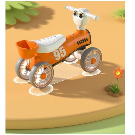 Bicicleta fara pedale pentru copii Vivimall, cu lumini si muzica, 4 roti, varsta 1-3 ani, material PP, 63 x24 x41 cm, portocaliu, Resigilat - vivimall.ro