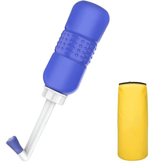 Bideu Portabil pentru Igiena Intima, Flippy, pentru Postpartum/ Postoperator, 450 mL, cu Capac si Husa Galbena, 29.5x7 cm, Culoare Recipient Mov