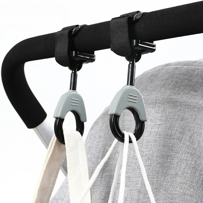 Set 2 Carlige pentru Carucior, Flippy, din Plastic si Velcro, Sarcina Maxima 2 kg, Negru