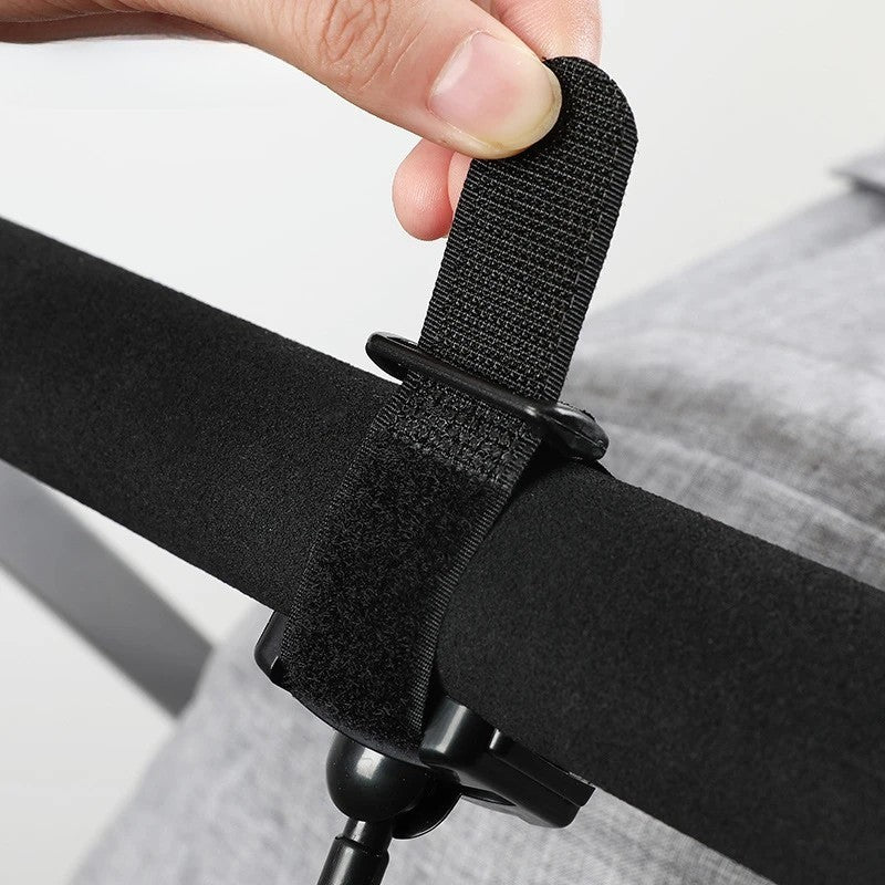 Set 2 Carlige pentru Carucior, Flippy, din Plastic si Velcro, Sarcina Maxima 2 kg, Negru