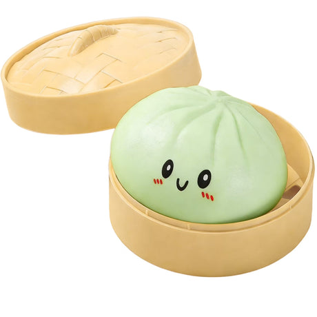 Jucărie antistres Flippy Squishy Gigant model Gălușcă verde 8,5 cm, vedere frontală cu coșuleț steamer