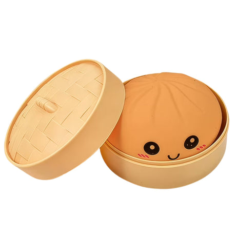 Jucărie antistres Flippy Squishy Gigant Gălușcă galbenă 8,5 cm cu coșuleț steamer, vedere frontală