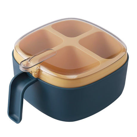 Recipient Pentru Condimente 4 Casute, Potrivit Pentru Sare, Cimbru, Piper, Condimente, 4 Lingurite Din Plastic, Capac Din Plastic, Maner, 14X14X8 Cm - vivimall.ro