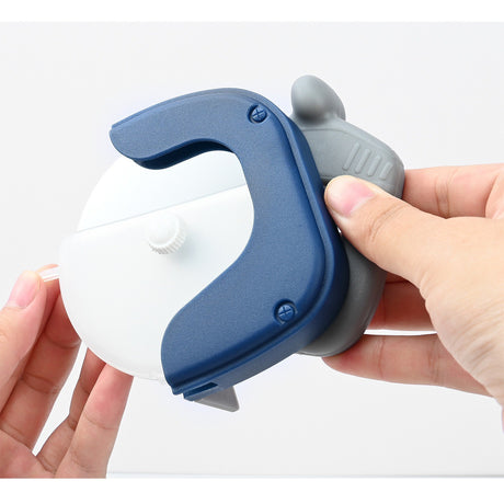 Cutit circular pentru pizza Vivimall, 11.5 x 12.5 cm, otel inoxidabil si plastic, capc protectie lama, albastru - vivimall.ro