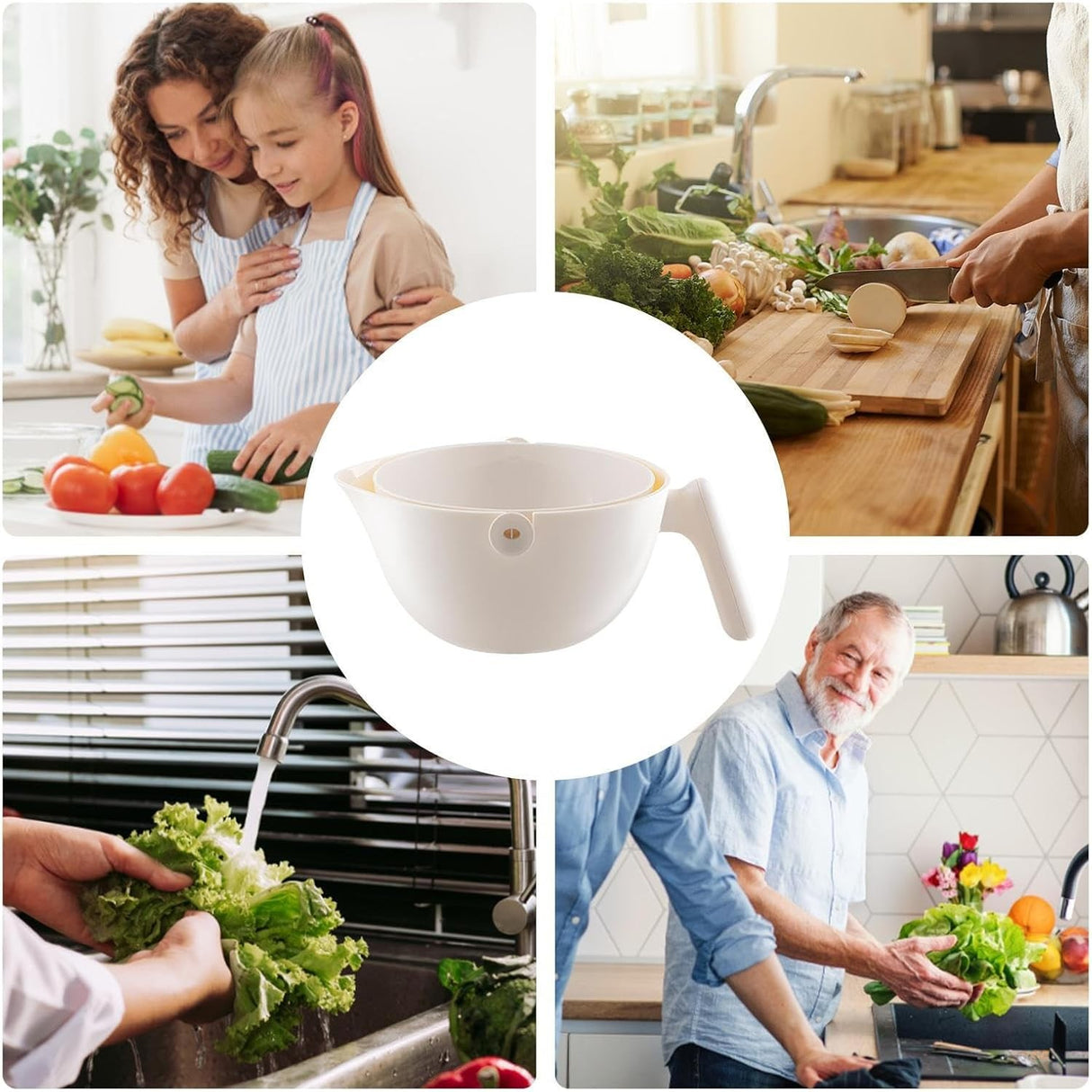 Bol Cu Doua Straturi, Pentru Fructe, Legume, Cu Cos De Scurgere A Apei, 2L, Din Abs+Pp, 29.9 X 22.5 X 11.8 Cm - vivimall.ro
