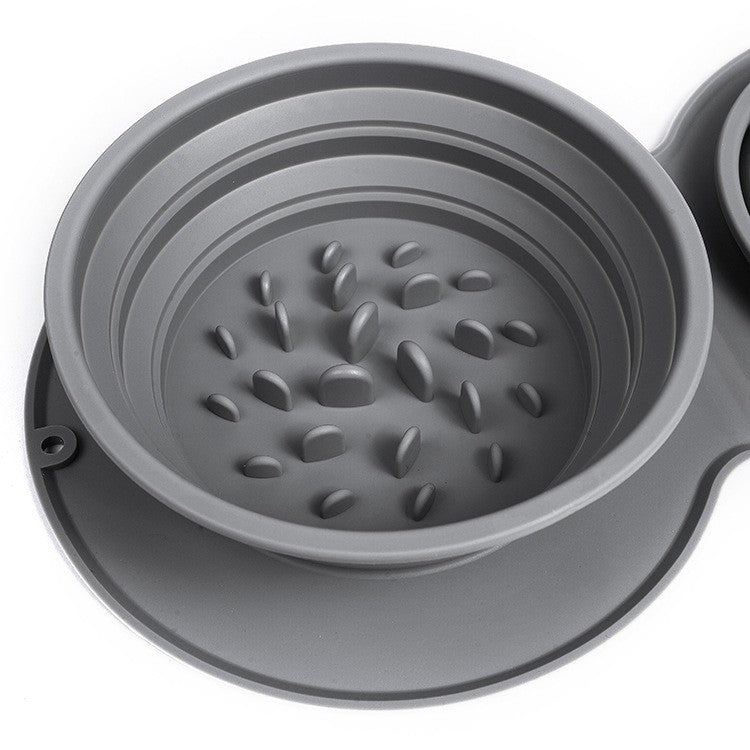 Bol Dublu pentru Animalul de Companie, Vivimall, din Silicon, Pliabil, Inaltime Reglabila, Antialunecare, 42 x 21 x 5 cm, Gri - vivimall.ro