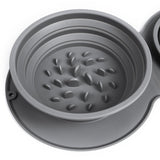 Bol Dublu pentru Animalul de Companie, Vivimall, din Silicon, Pliabil, Inaltime Reglabila, Antialunecare, 42 x 21 x 5 cm, Gri - vivimall.ro