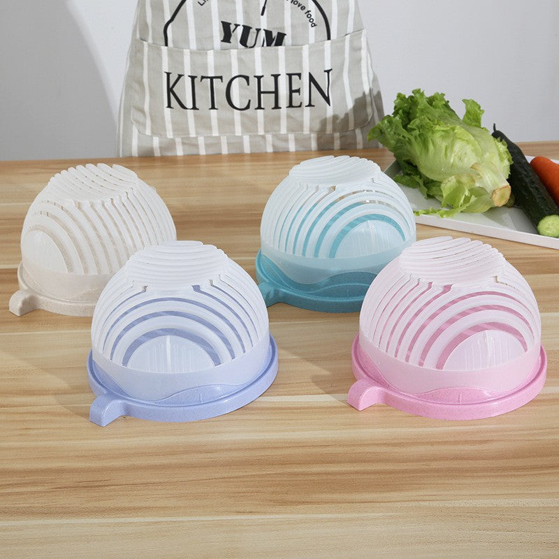 Bol Feliator Pentru Salata, Castron Multifunctional Pentru Legume Si Fructe, Pentru Spalat Si Taiat Legumele, Cu Scurgere Si Tocator, Ergonomic, Protectie Pentru Maini, 21X18.5X11.5 Cm