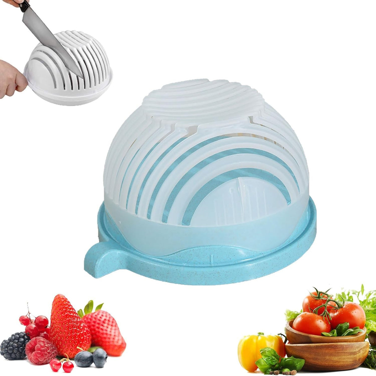 Bol Feliator Pentru Salata, Castron Multifunctional Pentru Legume Si Fructe, Pentru Spalat Si Taiat Legumele, Cu Scurgere Si Tocator, Ergonomic, Protectie Pentru Maini, 21X18.5X11.5 Cm - vivimall.ro