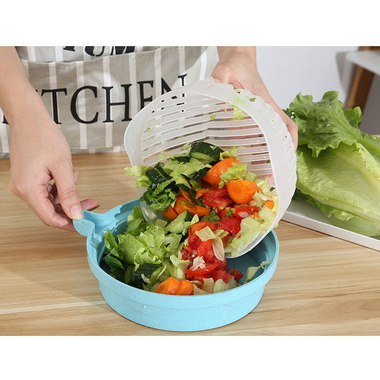 Bol Feliator Pentru Salata, Castron Multifunctional Pentru Legume Si Fructe, Pentru Spalat Si Taiat Legumele, Cu Scurgere Si Tocator, Ergonomic, Protectie Pentru Maini, 21X18.5X11.5 Cm - vivimall.ro