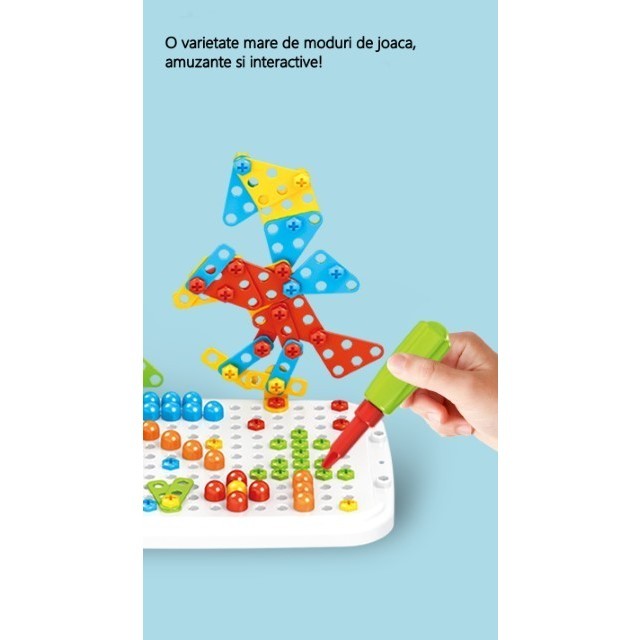 JUCARIE EDUCATIVA PENTRU COPII, FLIPPY, SET 207 PIESE, 6 IN 1, VALIZA CU BORMASINA, VERDE