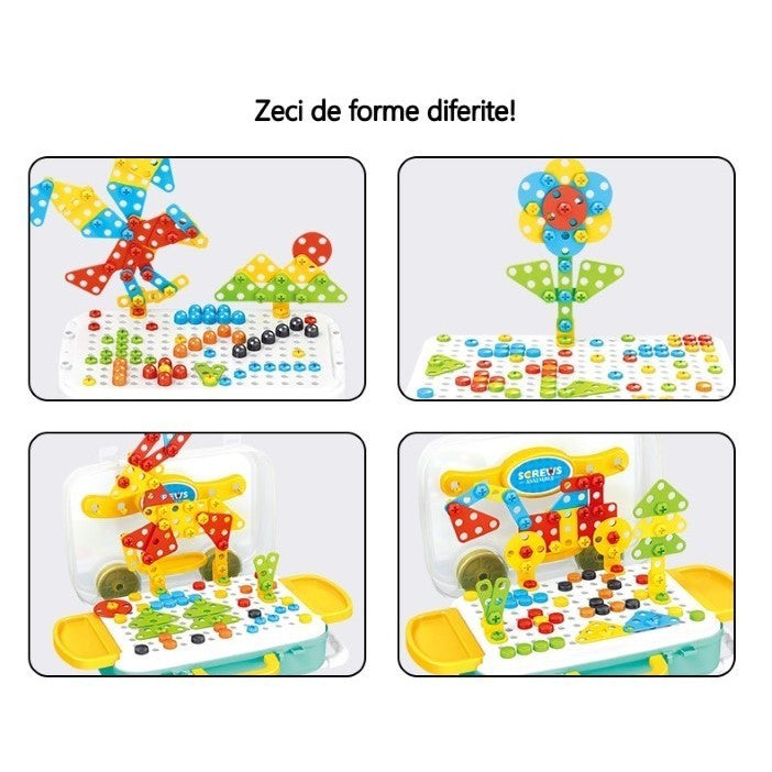 JUCARIE EDUCATIVA PENTRU COPII, FLIPPY, SET 207 PIESE, 6 IN 1, VALIZA CU BORMASINA, VERDE