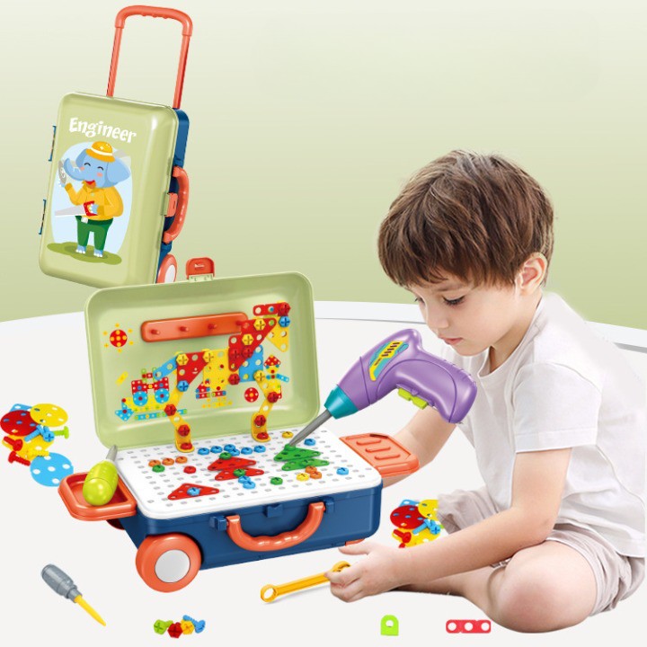 JUCARIE EDUCATIVA PENTRU COPII, FLIPPY, SET 207 PIESE, 6 IN 1, VALIZA CU BORMASINA, VERDE