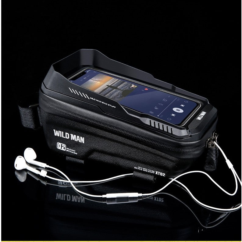 Borseta pentru bicicleta cu suport de telefon Vivimall, capcitate 1L, 20.5x11.1x10.5 cm, cu spatiu de stocare, protectie waterproof, ecran tactil, fixare in 3 locuri, protectie lumina, orificiu casti, negru - vivimall.ro