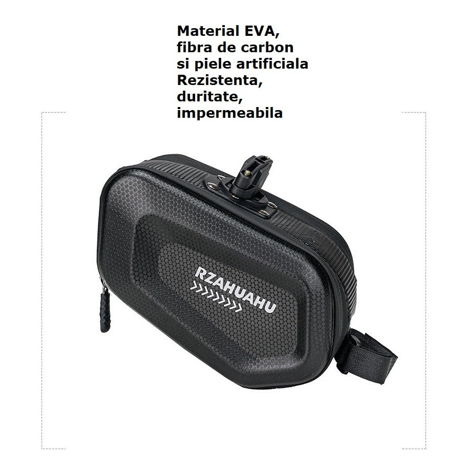 Borseta pentru bicicleta Vivimall, Hard Shell, material piele artificiala si carbon, 20x12x11.5 cm, prindere de sa, capacitate 2L, impermeabila, negru - vivimall.ro