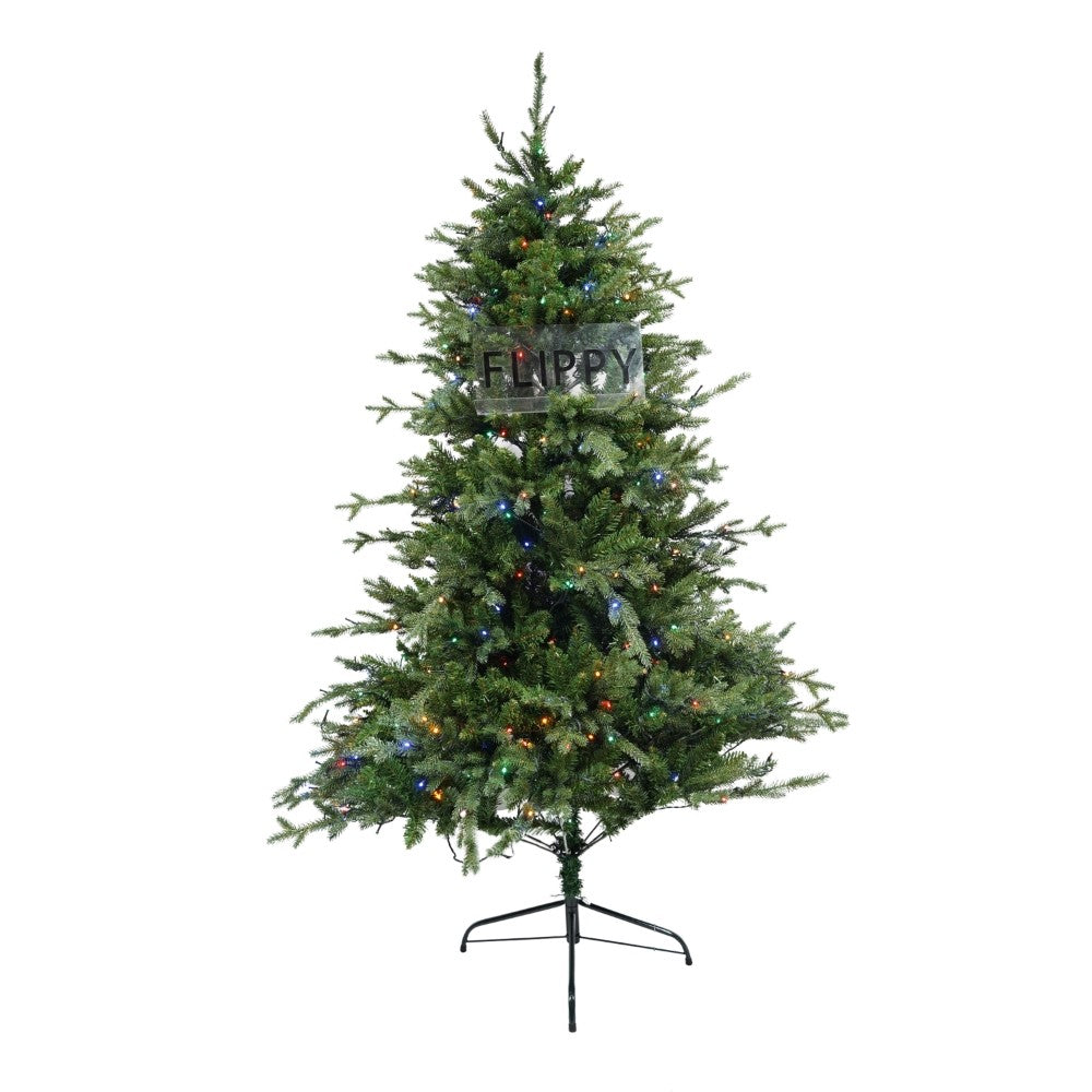 Brad Artificial de Craciun, Becuri led incluse in ramuri, pentru interior/exterior, inaltime 180 cm, diametru 128 cm, 1246 ramuri, Flippy, verde, suport metalic inclus - vivimall.ro