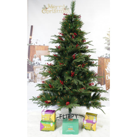 Brad Artificial de Craciun Bogat, Decorat cu Conuri Pin Rosii, pentru Interior/Exterior, Inaltime 120 cm, Vivimall, Verde, suport metalic inclus