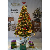 Brad artificial de Craciun, clasic, pentru interior/exterior, inaltime 150 cm, diametru 88 cm, 437 ramuri, Flippy, verde, suport metalic inclus - vivimall.ro