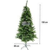 Brad artificial de Craciun, clasic, pentru interior/exterior, inaltime 150 cm, diametru 88 cm, 437 ramuri, Flippy, verde, suport metalic inclus - vivimall.ro