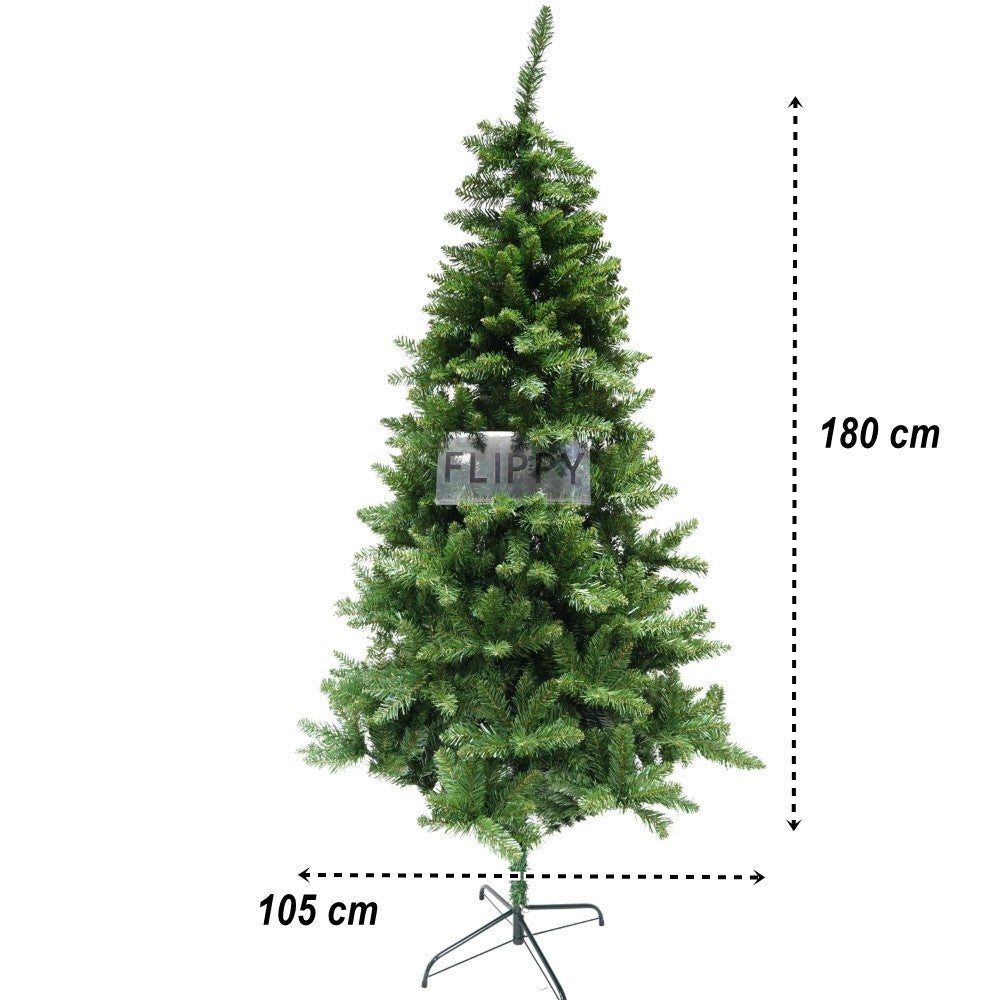 Brad artificial de Craciun, clasic, pentru interior/exterior, inaltime 180 cm, diametru 105 cm, 649 ramuri, Flippy, verde, suport metalic inclus - vivimall.ro