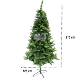 Brad artificial de Craciun, clasic, pentru interior/exterior, inaltime 210 cm, diametru 125 cm, 957 ramuri, Flippy, verde, suport metalic inclus - vivimall.ro