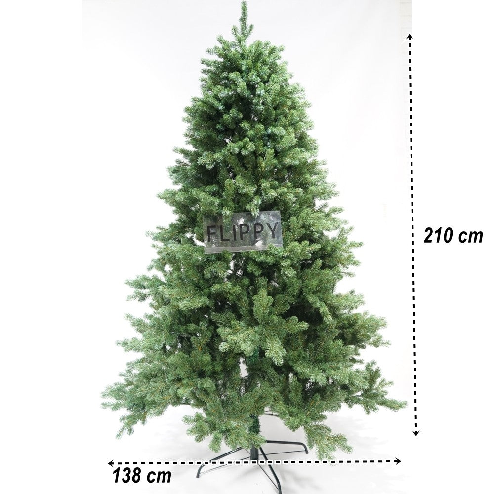 Brad artificial de Craciun, clasic, pentru interior/exterior, inaltime 210 cm, diametru 138 cm, 858 ramuri, Flippy, verde, suport metalic inclus - vivimall.ro