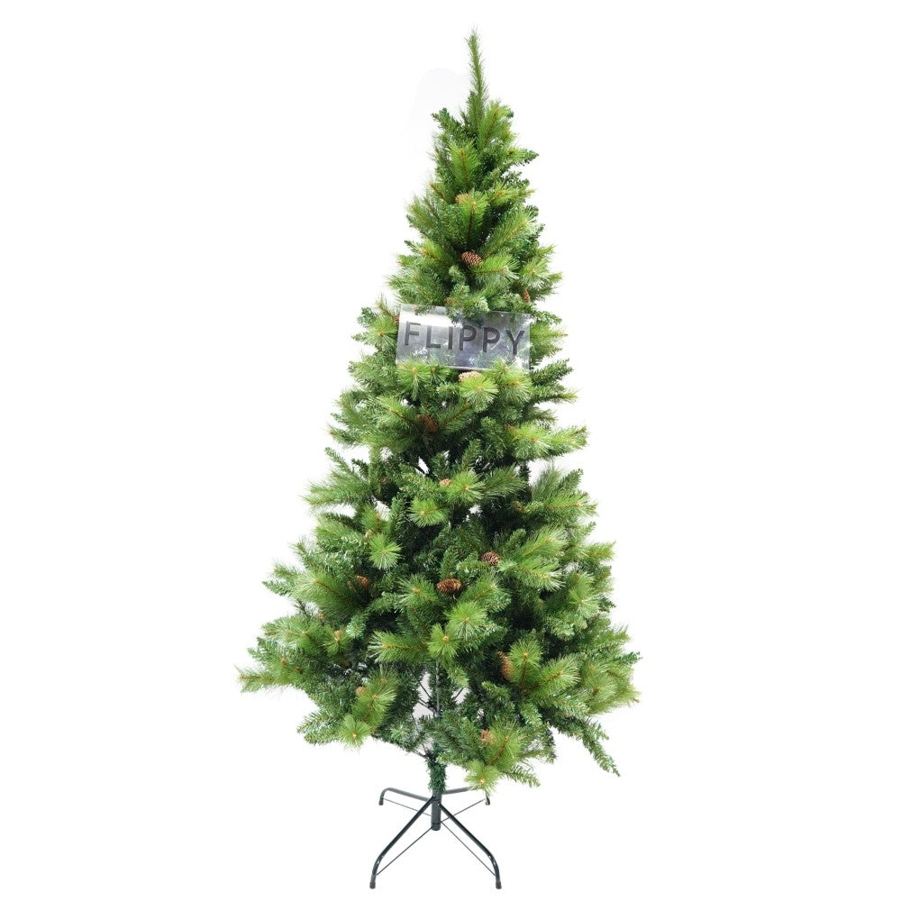 Brad Artificial De Craciun, Decorat Cu Conuri De Pin, Pentru Interior/Exterior, Inaltime 210 Cm, Diametru 114 Cm, 1057 Ramuri, Suport Metalic Inclus
