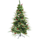 Brad artificial de Craciun Bogat Premium, decorat cu conuri pin rosii, inaltime 180 cm, 414 ramuri, Flippy, verde, suport metalic inclus - vivimall.ro