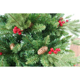 Brad Artificial De Craciun Bogat, Decorat Cu Conuri Pin Rosii, Inaltime 240 Cm, 1652 Ramuri, Suport Metalic Inclus