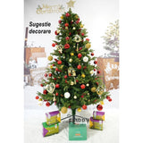 Brad artificial de Craciun Bogat, decorat cu conuri pin rosii, inaltime 240 cm, 1652 ramuri, Flippy, verde, suport metalic inclus - vivimall.ro