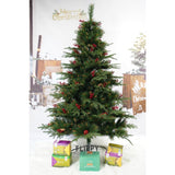 Brad artificial de Craciun, decorat cu conuri pin rosii, pentru interior/exterior, inaltime 210 cm, diametru 142 cm, 767 ramuri, Flippy, verde, suport metalic inclus - vivimall.ro