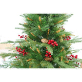 Brad Artificial De Craciun, Decorat Cu Conuri Pin Rosii, Pentru Interior/Exterior, Inaltime 210 Cm, Diametru 142 Cm, 767 Ramuri, Suport Metalic Inclus