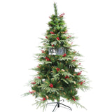 Brad Artificial De Craciun, Decorat Cu Conuri Pin Rosii, Pentru Interior/Exterior, Inaltime 210 Cm, Diametru 142 Cm, 767 Ramuri, Suport Metalic Inclus