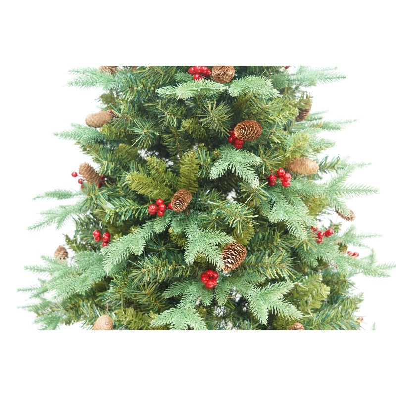 Brad Artificial de Craciun, Flippy, 1.5 m inaltime, Verde, Decorat conuri de pin si fructe rosii, Interior/ Exterior - vivimall.ro