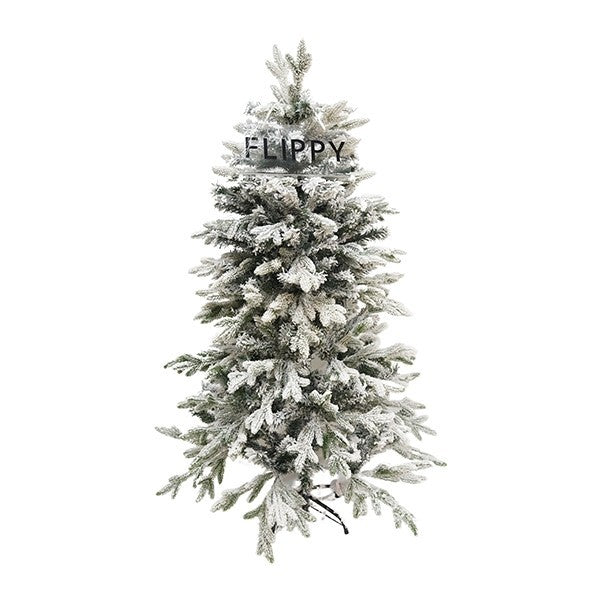 Brad Artificial de Craciun, Flippy, 1.5 m inaltime, Verde, Pulverizat complet alb-tip zapada, Interior/ Exterior, Ramuri bogate - vivimall.ro