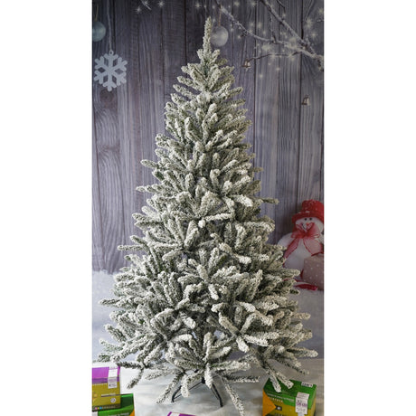 Brad Artificial de Craciun, Flippy, 1.8 m inaltime, Verde, Pulverizat alb-tip zapada, Diametru inferior 110 cm, Interior/ Exterior - vivimall.ro