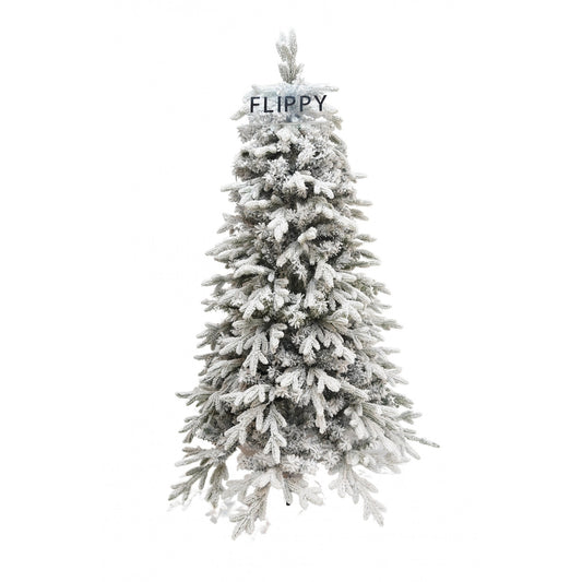 Brad Artificial de Craciun, Flippy, 1.8 m inaltime, Verde, Pulverizat complet alb-tip zapada, Interior/ Exterior, Bogat 512 ramuri - vivimall.ro
