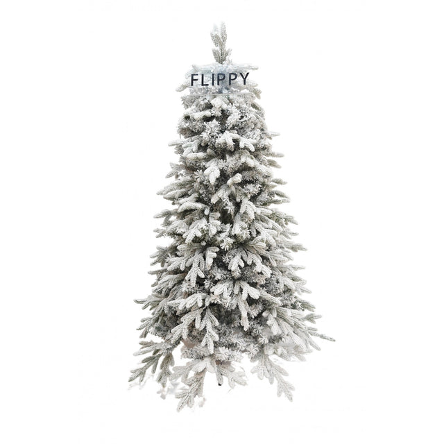 Brad Artificial de Craciun, Flippy, 1.8 m inaltime, Verde, Pulverizat complet alb-tip zapada, Interior/ Exterior, Bogat 512 ramuri - vivimall.ro