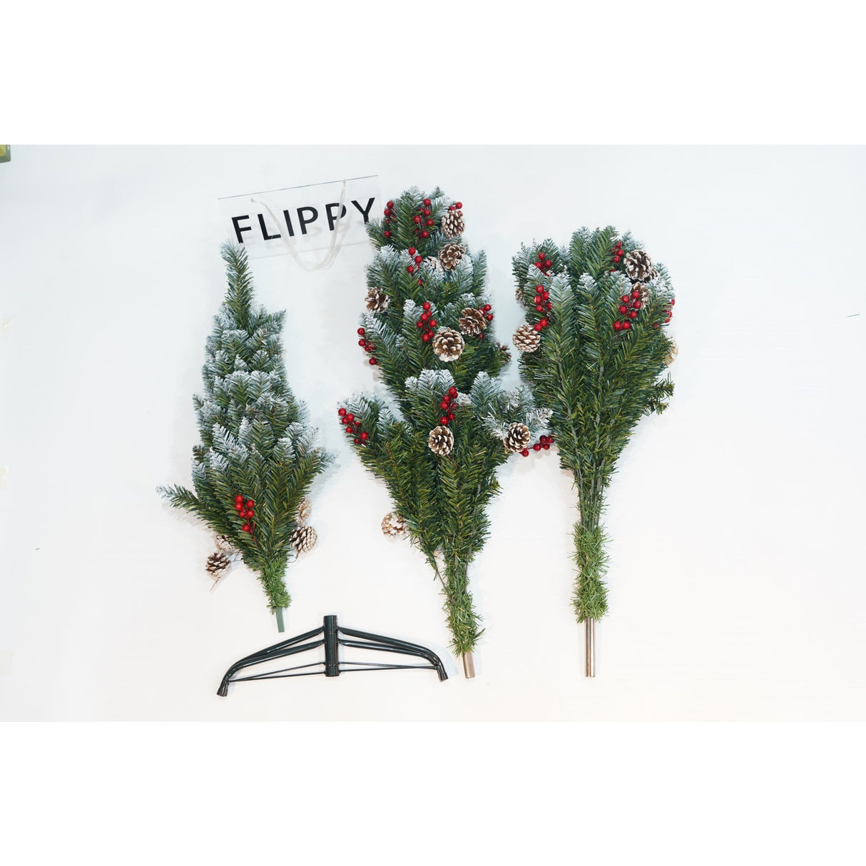 Brad Artificial de Craciun, Flippy, Sectionat pentru Perete/ Colt, 1.80 m inaltime, Verde, Decorat, Diametru Inferior 95 cm, Interior/ Exterior - vivimall.ro