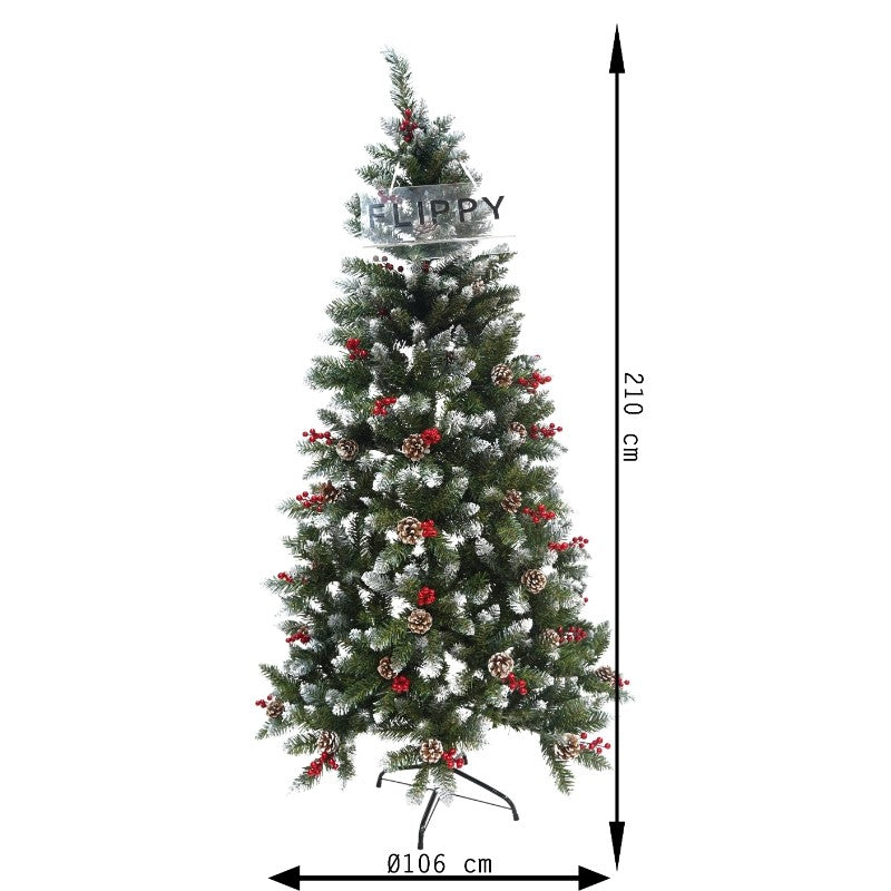 Brad Artificial De Craciun, Sectionat Pentru Perete/ Colt, 2.10 M Inaltime, Decorat, Diametru Inferior 106 Cm, Interior/ Exterior