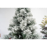 Brad artificial de Craciun nins, decorat cu conuri pin, pentru interior/exterior, inaltime 210 cm, diametru 131 cm, 630 ramuri, Flippy, alb/verde, suport metalic inclus - vivimall.ro