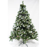 Brad artificial de Craciun nins, decorat cu conuri pin, pentru perete/colt, inaltime 180 cm, 862 ramuri, Flippy, verde, suport metalic inclus - vivimall.ro