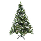 Brad artificial de Craciun nins, decorat cu conuri pin, pentru perete/colt, inaltime 180 cm, 862 ramuri, Flippy, verde, suport metalic inclus - vivimall.ro