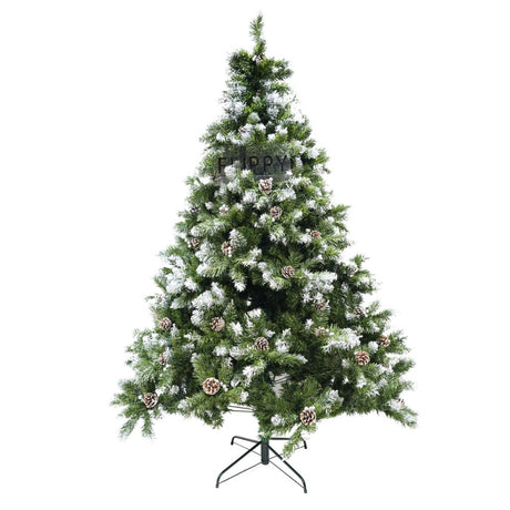 Brad artificial de Craciun nins, decorat cu conuri pin, pentru perete/colt, inaltime 180 cm, 862 ramuri, Flippy, verde, suport metalic inclus - vivimall.ro