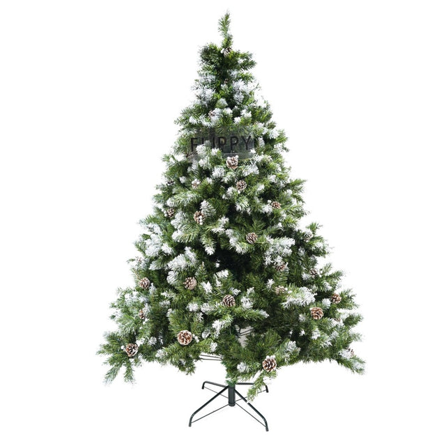 Brad artificial de Craciun nins, decorat cu conuri pin, pentru perete/colt, inaltime 180 cm, 862 ramuri, Flippy, verde, suport metalic inclus - vivimall.ro