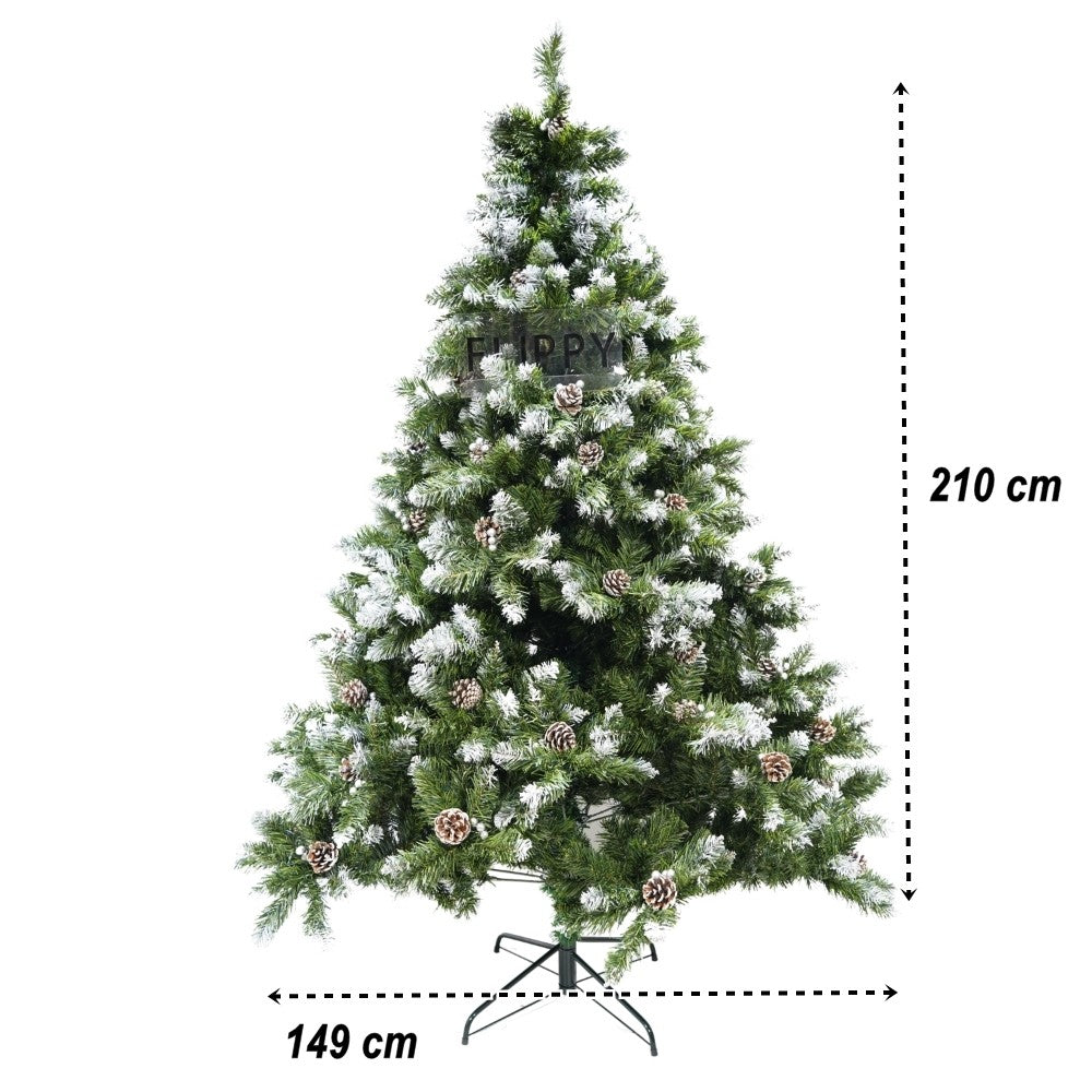 Brad Artificial De Craciun Nins, Decorat Cu Conuri Pin, Pentru Perete/Colt, Inaltime 210 Cm, Diametru 149 Cm, 1224 Ramuri, Suport Metalic Inclus