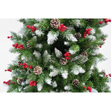 Brad artificial de Craciun nins, decorat cu conuri pin rosii, inaltime 180 cm, diametru 95 cm, 319 ramuri, Flippy, verde, suport metalic inclus - vivimall.ro