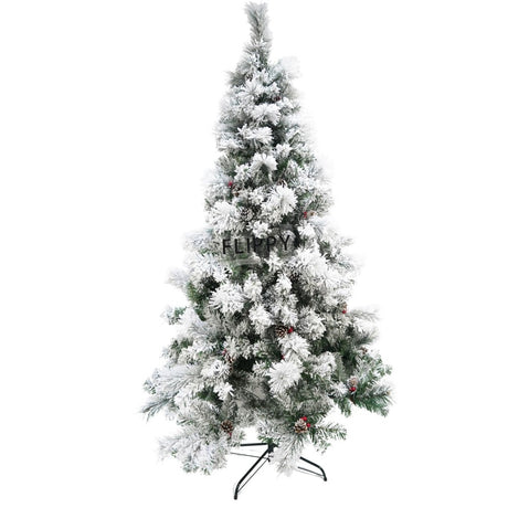 Brad artificial de Craciun nins intens, decorat cu conuri pin, pentru interior/exterior, inaltime 180 cm, diametru 120 cm, 502 ramuri, Flippy, alb/verde, suport metalic inclus - vivimall.ro