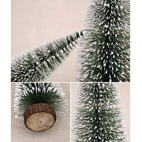Brad Artificial De Craciun, Ornament Pentru Masa, Pe Suport Lemn, 10 Cm Inaltime, Inzapezit - vivimall.ro